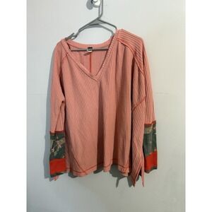 Free People Lovin Leopard Thermal Long Sleeve Shirt Pink Women Size S OB668597